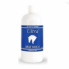 A bottle of Ultra Great Neck II Sweat Lotion placed on a wooden countertop, with its sleek design and bold label emphasizing its targeted formula for miniature horse care.